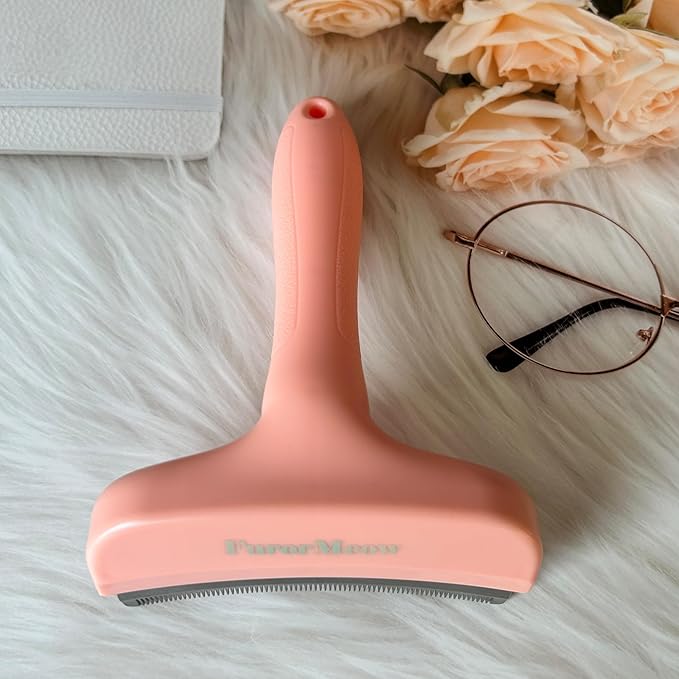 FurorMeow Pet Deshedding Tool with Curve Blade, Cat Grooming Brush, Tight V-shaped Teeth Shedding Comb for Cat and Dog (Pink, Large)