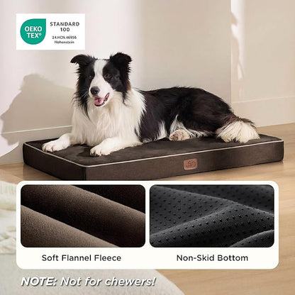 Bedsure Memory Foam Dog Beds Large Sized Dog - Orthopedic Pet Beds for Crate with Removable Washable Cover and Nonskid Bottom, Plush Flannel Fleece Top Pet Mat, Brown