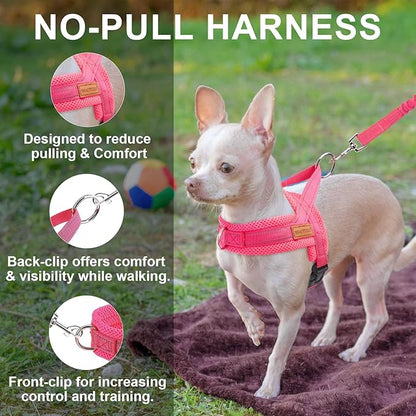 BEAUTYZOO No Pull Dog Harness Medium Sized Dog, Breathable Mesh Padded Dog Harness and Leash Set, Adjustable Reflective Escape Proof Dog Vest Harnessss Quick Fit for Training Walking, Hot Pink M