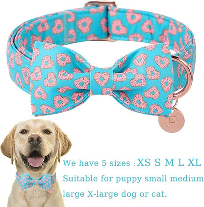 Valentine’s Day Dog Collar with Bow Tie,Donut Heart Bowtie Collar with Metal Buckle,Valentine’s Day Gift Pet Collar for Puppy Girl Boy Dog,Comfortable Dog Collar,L, Neck 16-24in