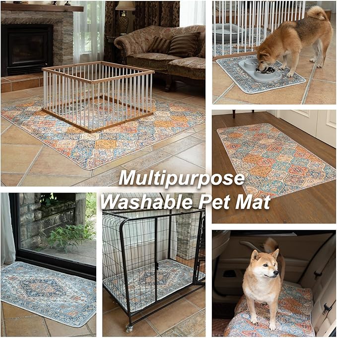 nunubaby Washable Pee Pads for Dogs, Stylish, Non-Slip and Leak-Proof Pee Pads. Reusable Potty Pads for Dogs for Crates and Floors.(Green/Multi, 54" x54")