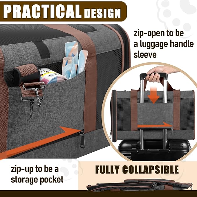 GAPZER Small Dog Carrier Cage Soft Chihuahua/Softshell Big Cat Carrier Maine Coon/Pet Taxi Carrying Bag Over 25lbs / Top Loader Travel Kennel Brown