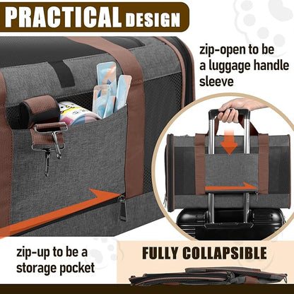 GAPZER Small Dog Carrier Cage Soft Chihuahua/Softshell Big Cat Carrier Maine Coon/Pet Taxi Carrying Bag Over 25lbs / Top Loader Travel Kennel Brown