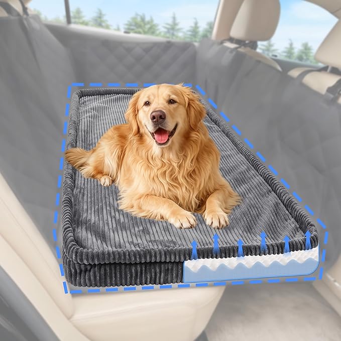 Dog Car Bed, Non-Slip Backseat Extender Pet Mat, Removable Washable Dog Bed for SUVs, Sedans & Trucks, Anti-Slip Travel Bed for Dogs, Easy Clean & Scratch-Proof & Comfort (XL（56" Lx28.7 M×2" H)