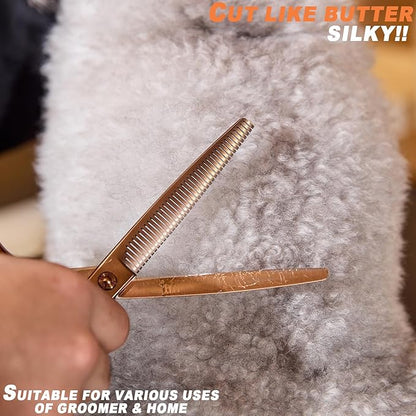 High-end Professional Dog Grooming Curved Thinning Scissors Teeth Blending Shears Pet Texturizing Thinner Blender Shears 7 Inch Extremely Very Sharp Made Of Stainless Steel Alloy For Dog Cat Groomer
