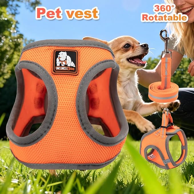 Dog Harness Medium Sized Dogs, Puppy Harness and Leash Set for Training, Running, Walking, Suitable for Small and Medium Dog Vest, Orange, S