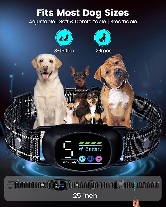 Anti Bark Collar for Dogs 8-150 lbs for Large, Medium and Small Dog, Rechargeable Static Shock Anti Bark Collar for Dogs 8-150 lbs with Remote, 5 Sensitivities, Beep Vibration Modes, IP67 Waterproof