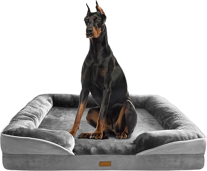 Spotted Play Orthopedic Dog Bed with Sides - Dog Sofa Beds for Extra Large Dogs, Supportive Foam Pet Couch Bed with Washable Removable Cover, Waterproof Lining and Non-Slip Bottom, Grey - XXL