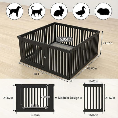Jatindear 11 Panels Plastic Dog Playpen, Expandable & Durable Pet Fence - Indoor & Outdoor Portable with Secure Locking Door, Durable Safety Play Pen with Puppy, Cat, Small Animal(Black, 23.62" H)