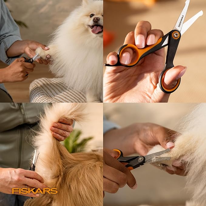 Fiskars Pet, Dog & Cat Grooming Scissors, Rounded Tips & SoftGrip Handle, Cat and Dog Supplies, Orange/Black, Detailing Scissors