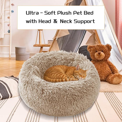 Comfort Donut Dog Bed for Small Dogs, Cat Bed & Pet Bed for Indoor Use, Medium Size with Soft Plush, Round Dog Beds for Large Dogs and Cats (Khaki, 20''Lx20''Wx8''Th)