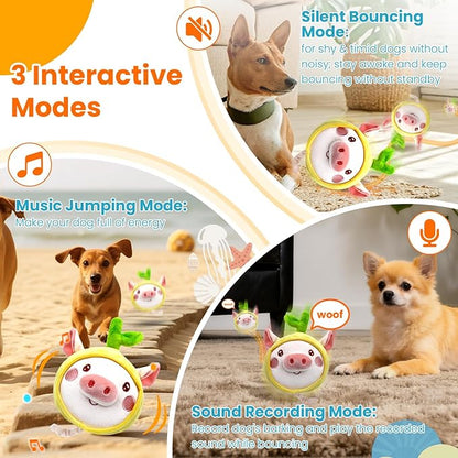 Interactive Dog Toys, [Newly Upgraded] Moving Dog Toy to Keep Them Busy, Bouncing Dogs Toy/Squeaky Rolling Ball with Jumping Music Silent Mode for Small Medium Large Dogs (Upgrade Pig)