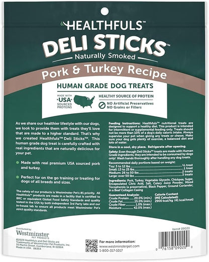 HEALTHFULS Deli Sticks Pork and Turkey Human-Grade Gluten-Free Soft and Chewy Dog Treats, 10 Count Bag