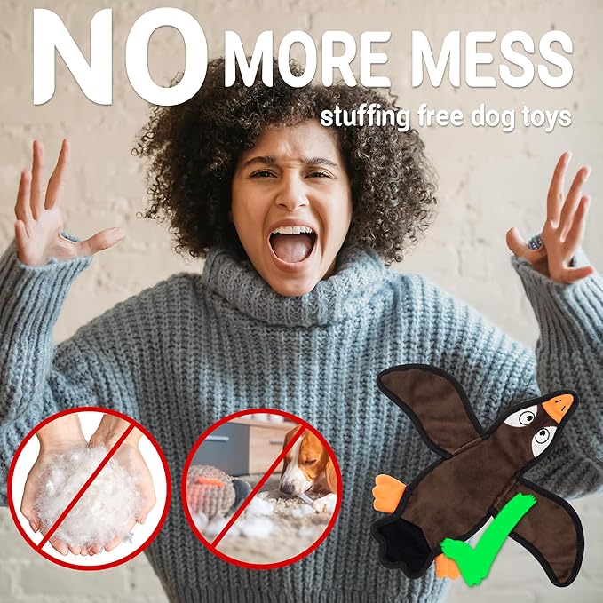 LECHONG No Stuffing Dog Squeaky Toys, Glowing Eyes Crinkle Plush Puppy Toys for Teething Chewing, 5pcs Flat Tough Dog Toys Set for Large Medium Small Dogs to Keep Them Busy
