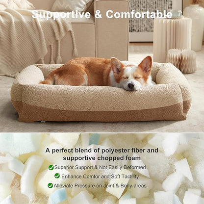 FURTIME Washable Small Dog Bed, Rectangle Comfy Fluffy Kitten Puppy Bed, Removable Zipper Cover Machine Wash, Soft Breathable Orthopedic Bed Durable Pet Cuddler with Anti-Slip Bottom, 20"x19"x6",Beige