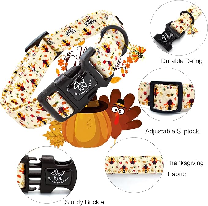 Elegant little tail Thanksgiving Dog Collar, Pet Dog Collar Cotton Soft Turkey Dog Collars Holiday with Quick Release Buckle Pet Puppy Collar for Medium Dogs