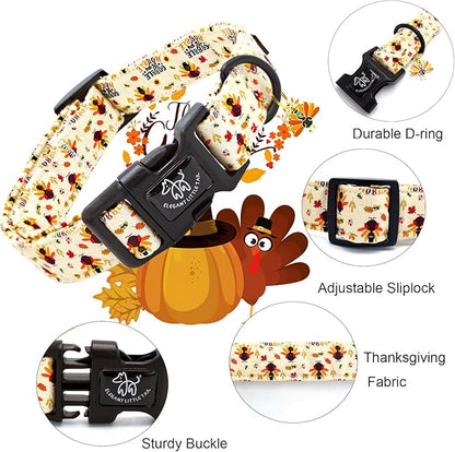 Elegant little tail Thanksgiving Dog Collar, Pet Dog Collar Cotton Soft Turkey Dog Collars Holiday with Quick Release Buckle Pet Puppy Collar for Medium Dogs