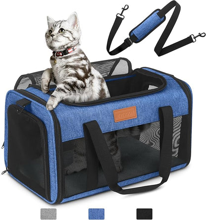 PETUX Airline Approved Pet Carrier - 17x11x9.5 in, Underseat, Top & Side Entry, Soft Sided Cat Dog Carrier for Small Cat & Dog Up to 12 lbs with Breathable Anti-Scratch Mesh for Travel & Vet - Blue