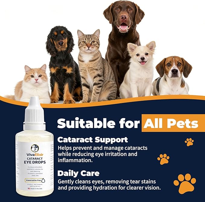 Dog Eye Drops, Cataract Eye Drops for Dogs, Daily Eye Care for Moisture, Comfort & Cleanliness, Tear Stain Support, Lubricating Ophthalmic Solution & Sodium Hyaluronate, Gentle Formul -50ML