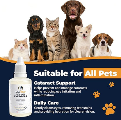 Dog Eye Drops, Cataract Eye Drops for Dogs, Daily Eye Care for Moisture, Comfort & Cleanliness, Tear Stain Support, Lubricating Ophthalmic Solution & Sodium Hyaluronate, Gentle Formul -50ML