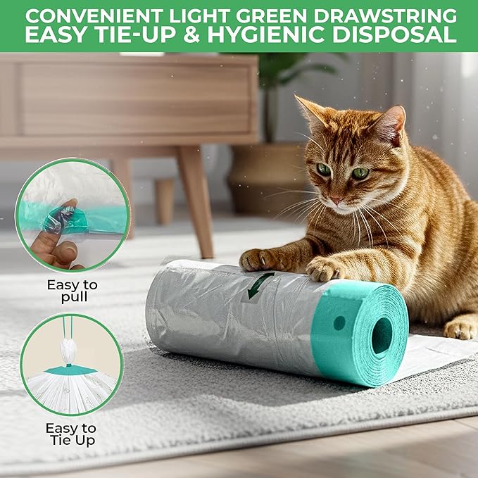 100 Count Cat Litter Liners - 23.62x11.81 Inches - Compatible With Petpivot Autoscooper 11 and Neakasa Litter Box M1 - Leak & Tear Proof Heavy Duty Drawstring in Center for Easy & Mess-Free Cleaning