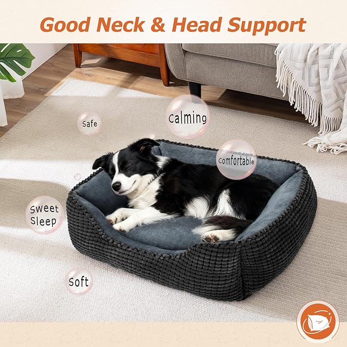 MIXJOY Dog Beds for Medium Dogs Washable, Rectangle Pet Bed Medium Size Dog, Orthopedic Sleeping Pet Sofa Bed, Soft Calming Cat Beds for Indoor Cats, Anti-Slip Bottom with Multiple Size