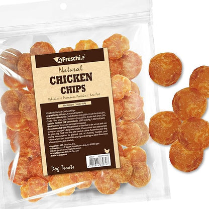 A Freschi srl Chicken Jerky Dog Treats, All Natural, High-Protein, Healthy & Easily Digestible, Grain-Free Puppy Chews, Human Grade Training & Rewards Dog Snacks, Chicken Chips, 16 oz Pack
