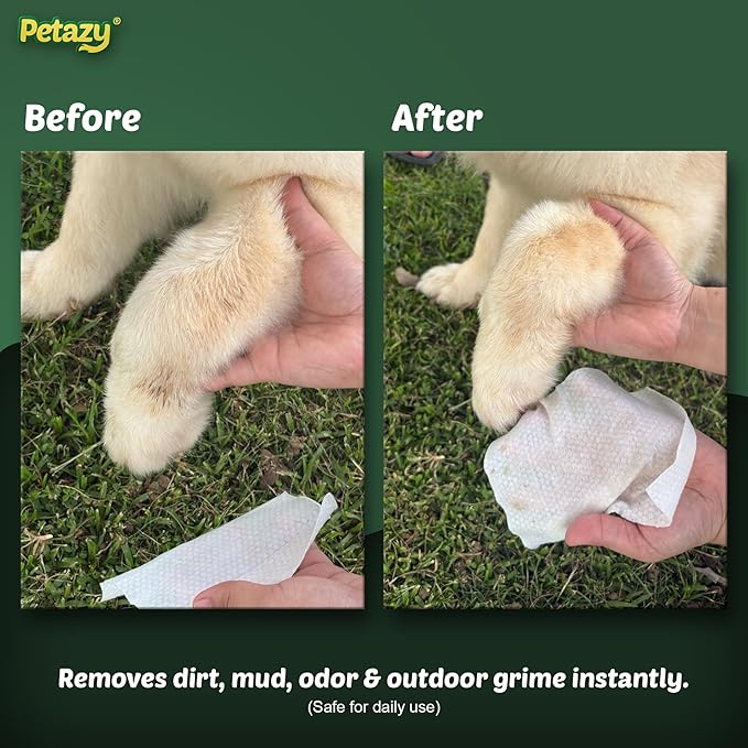 Petazy 400 Dog Wipes for Paws and Butt Ears Eyes | XL 8x8 Natural Pet Wipes for Dogs | Chamomile Dog Wipes Cleaning Deodorizing | Extra Thick Paw Wipes for Dogs Cats Pets | 4 Bonus Glove Wipes