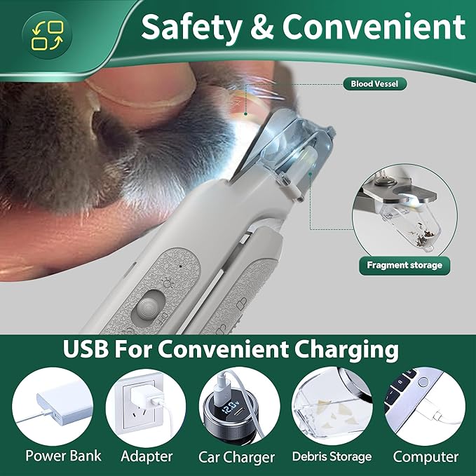 CATPICK 2-in-1 Cat Nail Clippers & Dog Nail Clippers Trimmers for Large Medium Small Dogs Cats Claw Trimmer Quick Sensor and Safety Guard USB Rechargeable with 2 LED Lights Dogs Nail Trimmer