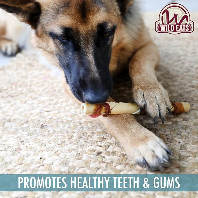 Wild Eats Water Buffalo Jerky Wrapped Cheek Twist Dog Chews - 10 Pack (Healthy Alternative for Beef Rawhides for Dogs, Natural Treat, Single Source Protein Dog Treat)