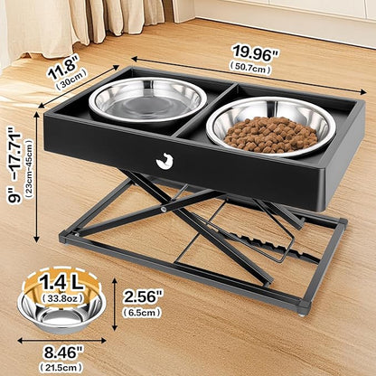 Joytale Metal Stand Elevated Dog Bowls, Heavy Duty 9 Adjustable Height from 9" to 17.5" Dog Food Stand, 2 Stainless Steel Bowls, Non-Slip and Non Spill Raised Food & Water Station for Large Breeds