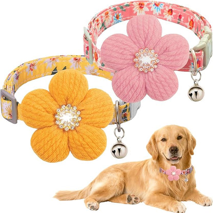 Large Dog Collar with Flower, Dog Collars for Large Dogs Collar for Girl Cute Dog Collar with Bell, Adjustable Length
