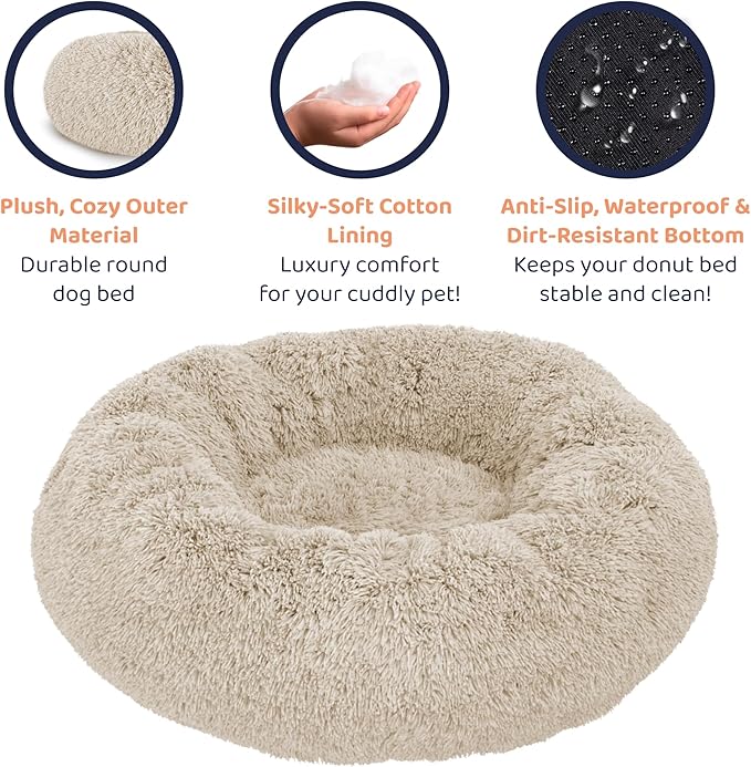 Donut Dog Bed - Premium Comfort for Anxiety Relief - Fluffy & Calming Design with Ultra-Plush Support | Cozy Round Dog Bed with Super Soft Circle Style (Beige, X-Large)