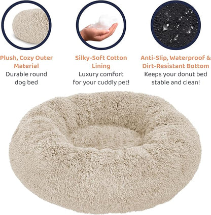 Donut Dog Bed - Premium Comfort for Anxiety Relief - Fluffy & Calming Design with Ultra-Plush Support | Cozy Round Dog Bed with Super Soft Circle Style (Beige, X-Large)