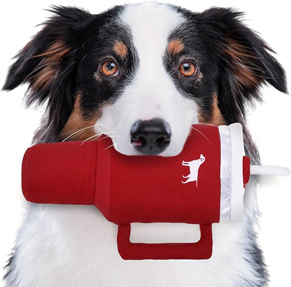 Pup Cup Tumbler Dog Toy – Cute Girl Dog Toy, Valentines & Birthday Gift, Interactive Squeaker, Fun Puppy Present (Ruby Red)