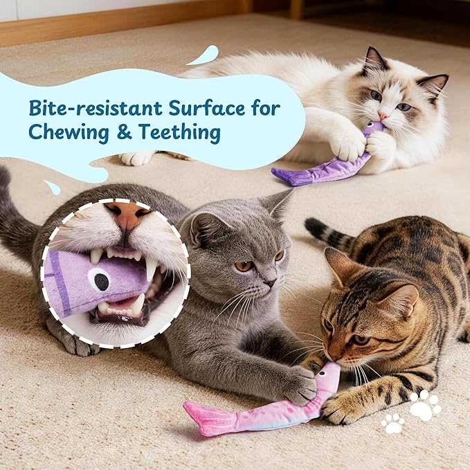 PURETOY Catnip Toys, [9000mg] Extra Large Cat Toys for Indoor Cats, 100% Natural North American Catnip Floppy Fish, Crinkle Sound, Soft Cotton-Free Surface for Chewing, Teething & Kicking