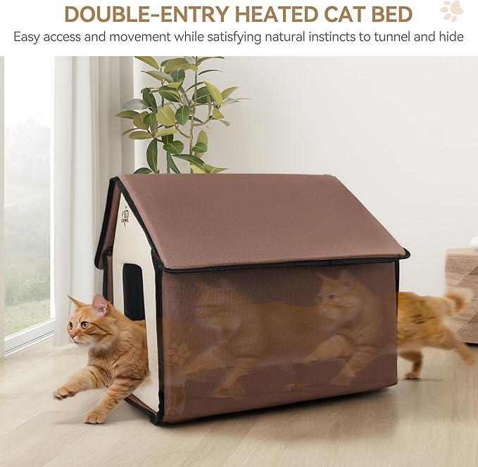 ALL FOR PAWS Heated Cat House, Indoor/Outdoor Cats Home for Winter with Heated Pad,Cat Houses & Condos, Feral Kitty Shelter, Thermo Kitty Home