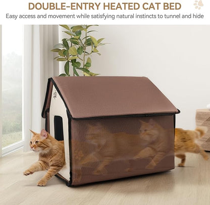 ALL FOR PAWS Heated Cat House, Indoor/Outdoor Cats Home for Winter with Heated Pad,Cat Houses & Condos, Feral Kitty Shelter, Thermo Kitty Home