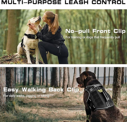Tactical Dog Harness Medium Sized, Heavy Duty No Pull Dog Harness with Handle, Easy On and Off Service Dog Vest with Molle System, Reflective Pet Vest for Walking Hiking Training