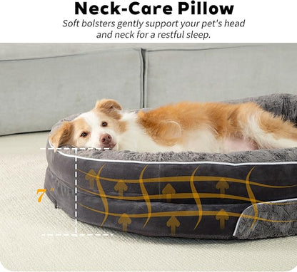 PetFun Orthopedic Dog Bed Couch for Large Sized Pets with Egg Foam Support, Four-Sided Bolster Cushions, Soft Tear-Resistant Fabric, and Removable Machine Washable Plush Cover