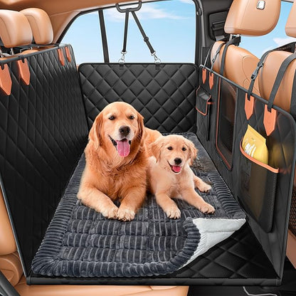 IJVAE Hard Bottom Car Seat Cover for Dog swith Removable Soft Blankets,Scratch-Proof and Anti-Slip Car Dog Hammock for Large Dogs Brown for Car, SUV