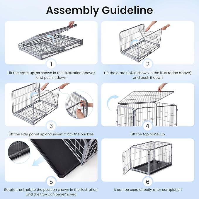 ZOMISIA Foldable Dog Crate for Large Dogs - 42 inch Escape-Proof Metal Kennel with Double Door, Easy Assembly Collapsible Cage with Removable Tray, Indoor Outdoor Use, Silver Gray