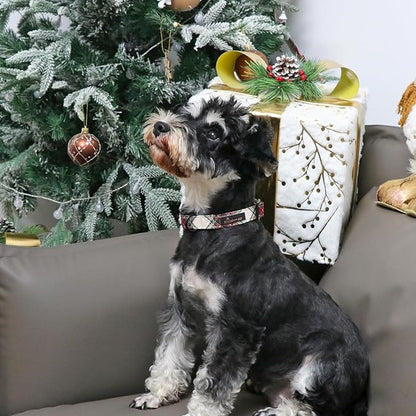 ARING PET Christmas Dog Collar, Cute Red Green Plaid Cotton Lightweight Pet Puppy Collars for Small Medium Large Dogs-XS