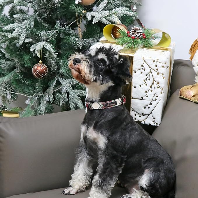 ARING PET Christmas Dog Collar, Cute Red Green Plaid Cotton Lightweight Pet Puppy Collars for Small Medium Large Dogs-M