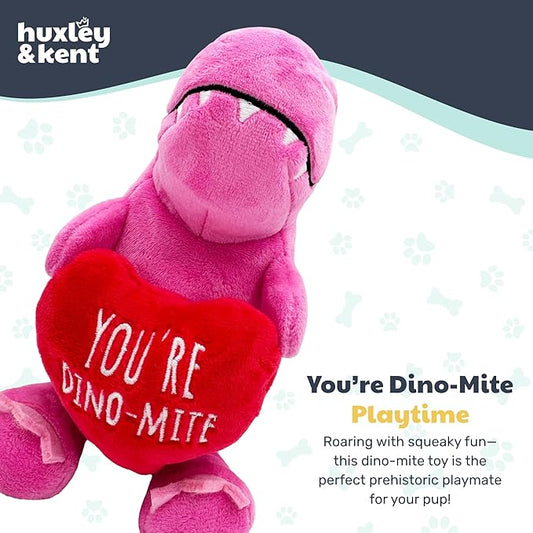 Huxley & Kent Funny Dog Toy w/Squeaker – Valentine's DayPower Plush Squeaky Dog Toys for Small, Medium & Large Dogs – Soft Stuffed Animal for Indoor Play & Fetch - You're Dino-Mite, One Size
