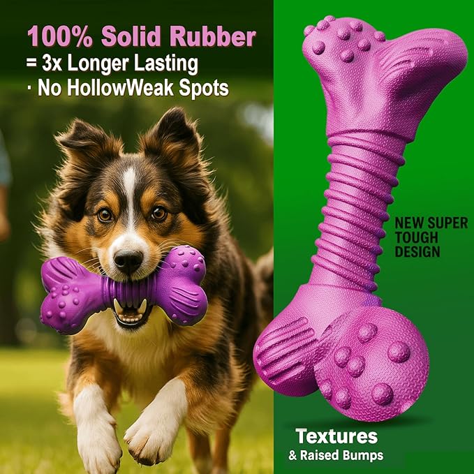 Doudele Dog Toys for Aggressive Chewers, Dog Toys for Medium Large Dogs, Natural Rubber Dog Chew Toys with Beef Flavor, Indestructible Chew Toys for Aggressive Chewers (Purple)