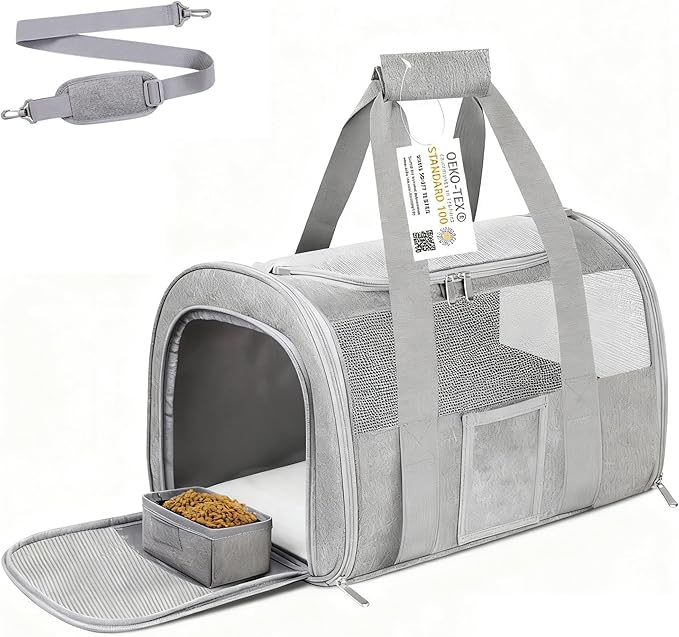 SECLATO Cat Carrier Pet Dog Carrier Airline Approved for Puppy Kitten Carriers Under 15lb, Collapsible Soft Sided TSA Approved Travel Carrier-Grey