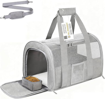 SECLATO Cat Carrier Pet Dog Carrier Airline Approved for Puppy Kitten Carriers Under 15lb, Collapsible Soft Sided TSA Approved Travel Carrier-Grey