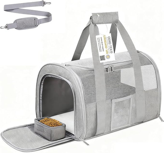 SECLATO Cat Carrier Pet Dog Carrier Airline Approved for Puppy Kitten Carriers Under 15lb, Collapsible Soft Sided TSA Approved Travel Carrier-Grey