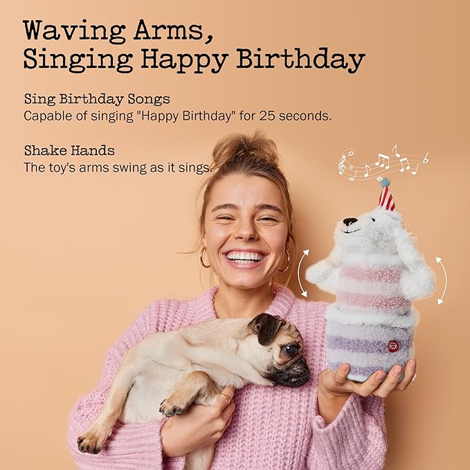 Fuzzwoof Birthday Cake Dog Toy, Singing and Dancing Birthday Songs, Interactive Dog Toys, Plush Stuffed Puppy Toys with Echo Function Feature, Happy Birthday Gift for Dogs